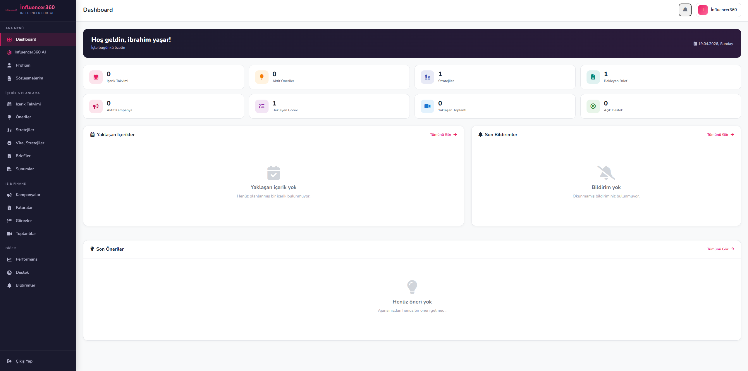 Influencer Portal - İçerik Üretici Paneli